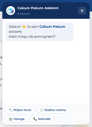 Cakum Pakum Asistent – chat prozor