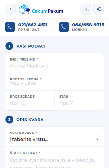 Aplikacija za prijavu kvara – Cakum Pakum